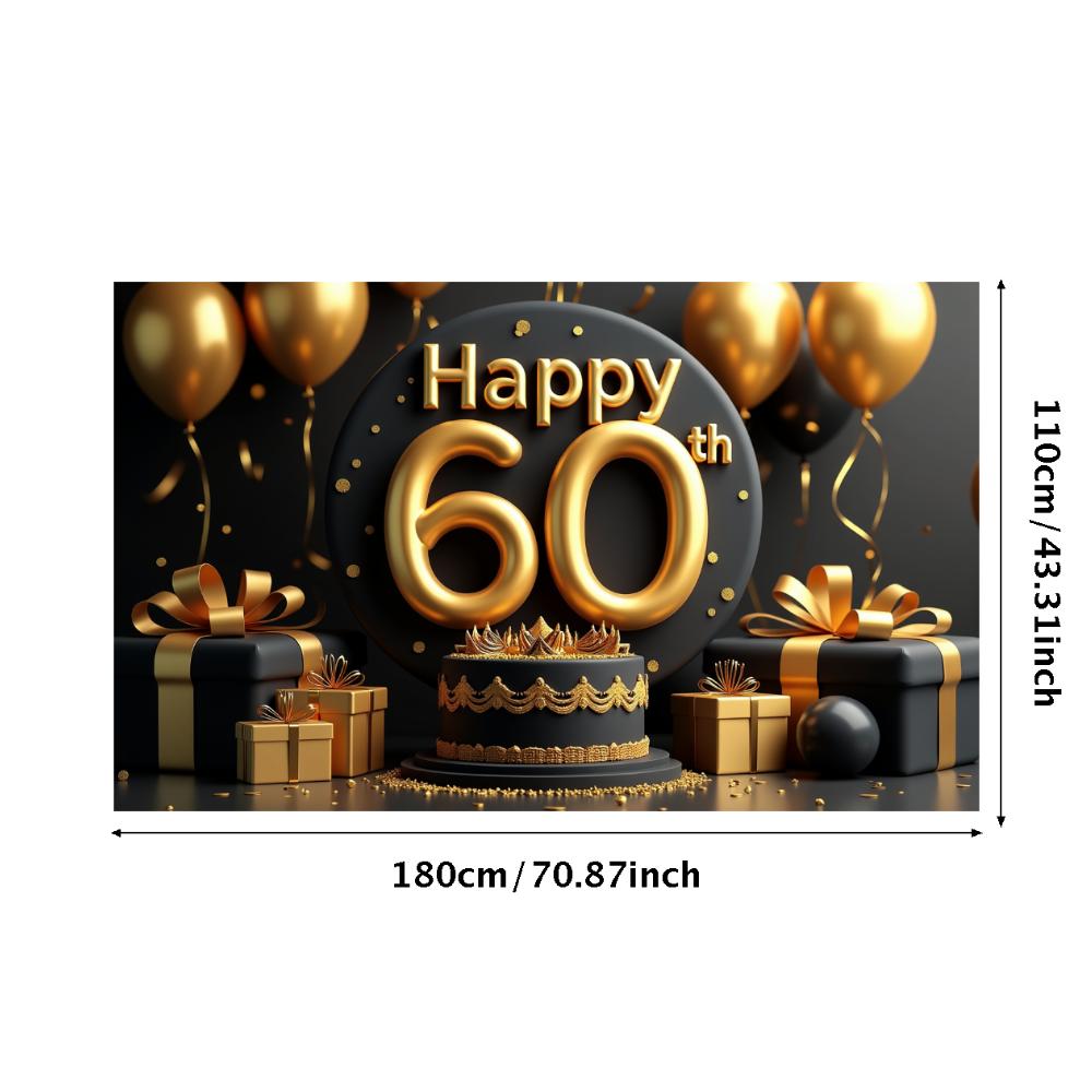 Sparkling Glittery 60th Happy Birthday Banner Black Gold Balloon Birthday Party Decoration Backdrop Photography Background Props