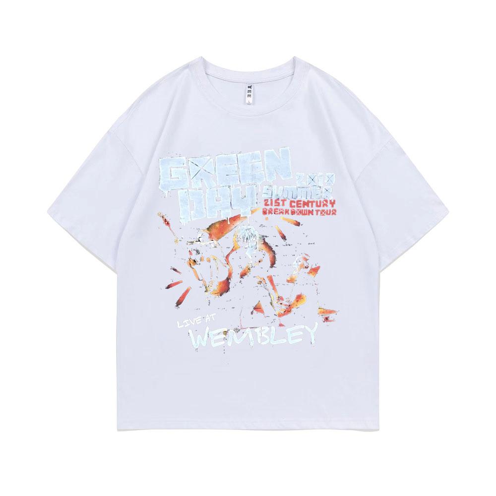 Rare Punk Band Green Day Live At Membley T-shirts Men Women Vintage Gothic Rock Tshirt Men's Cotton Casual Oversized T Shirts