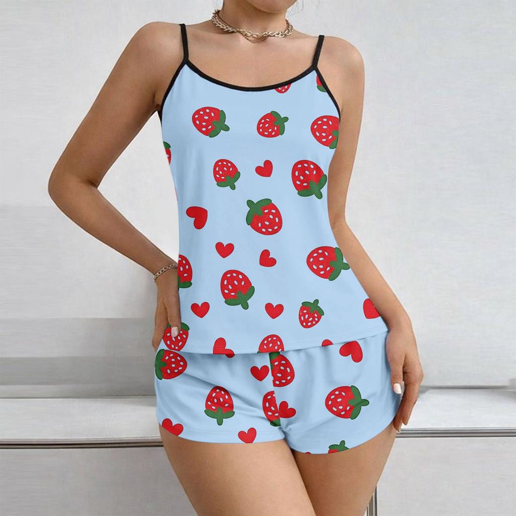 Weiches 2-teiliges Pyjama-Set für Damen, ärmellose Shorts, Loungewear-Sets, Pyjamas, Nachtwäsche