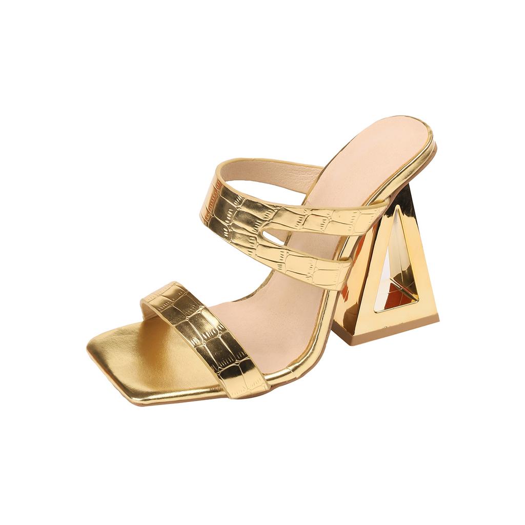Fashion Plus Size Sandals Women's Summer New Square Toe Open Toe Cutout One Strap Anti-slip Wear-resistant Special Heel Heels