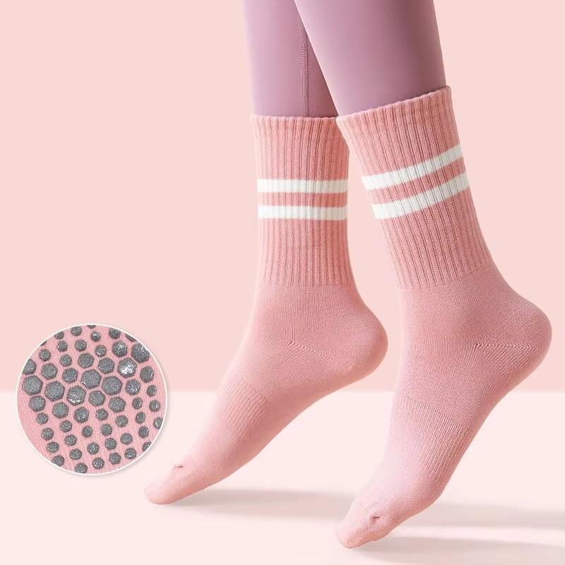 Women & Girls Crew Knitted Youth Spring Anti-Slip Grip Sports Socks-High Quality Pilates Athletic Socks