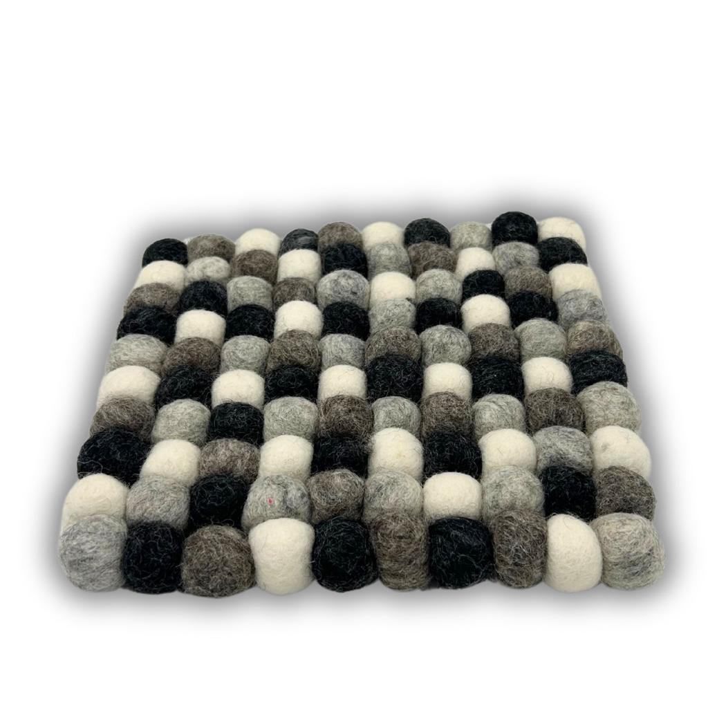Felt Ball Square Placemat Multi Grey 20cm