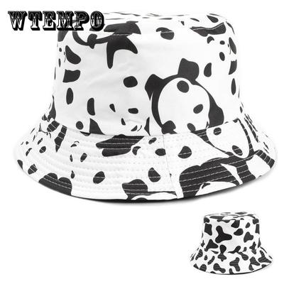 Kapelusz rybaka z nadrukiem w pandę z kreskówkowej tkaniny, oddychający i chroniący przed promieniowaniem UV, nierozciągliwy, można prać ręcznie lub czyścić chemicznie