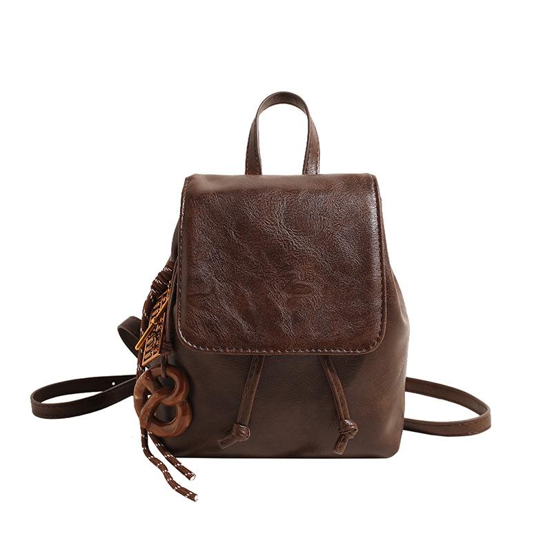 Maillard style brown backpack women's summer new trendy simple student schoolbag literary retro bag women