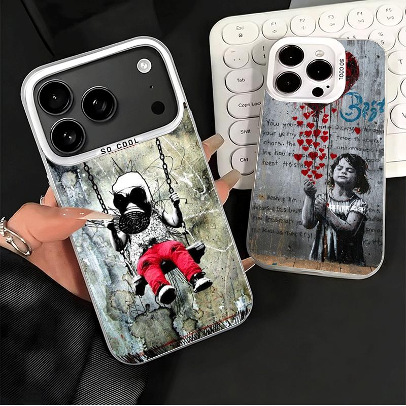 B-Banksy Kunst Graffiti Künstler Weiche Handyhülle für iPhone 15 16 17 Pro Max 17Air 16E 14 Plus 13 12 Mini Stoßfeste Hülle Rückseite