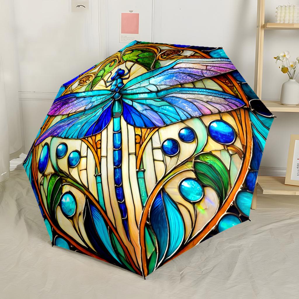 Goldene Libelle Fantasy Kompakt-Reise-Automatikschirm mit 8 Speichen Stabiler Aufbau Reise-Essential Modisches Accessoire Spirituelles Geschenk