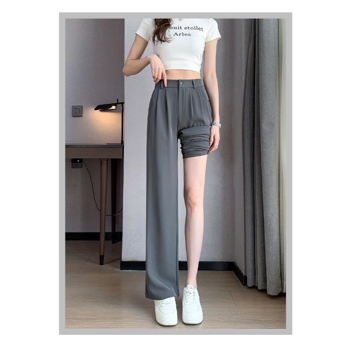 

Новые летние брюки с эластичной талией для женщин, прямые и драпированные, универсальные узкие брюки в пол, небольшие повседневные широкие брюки XXXL