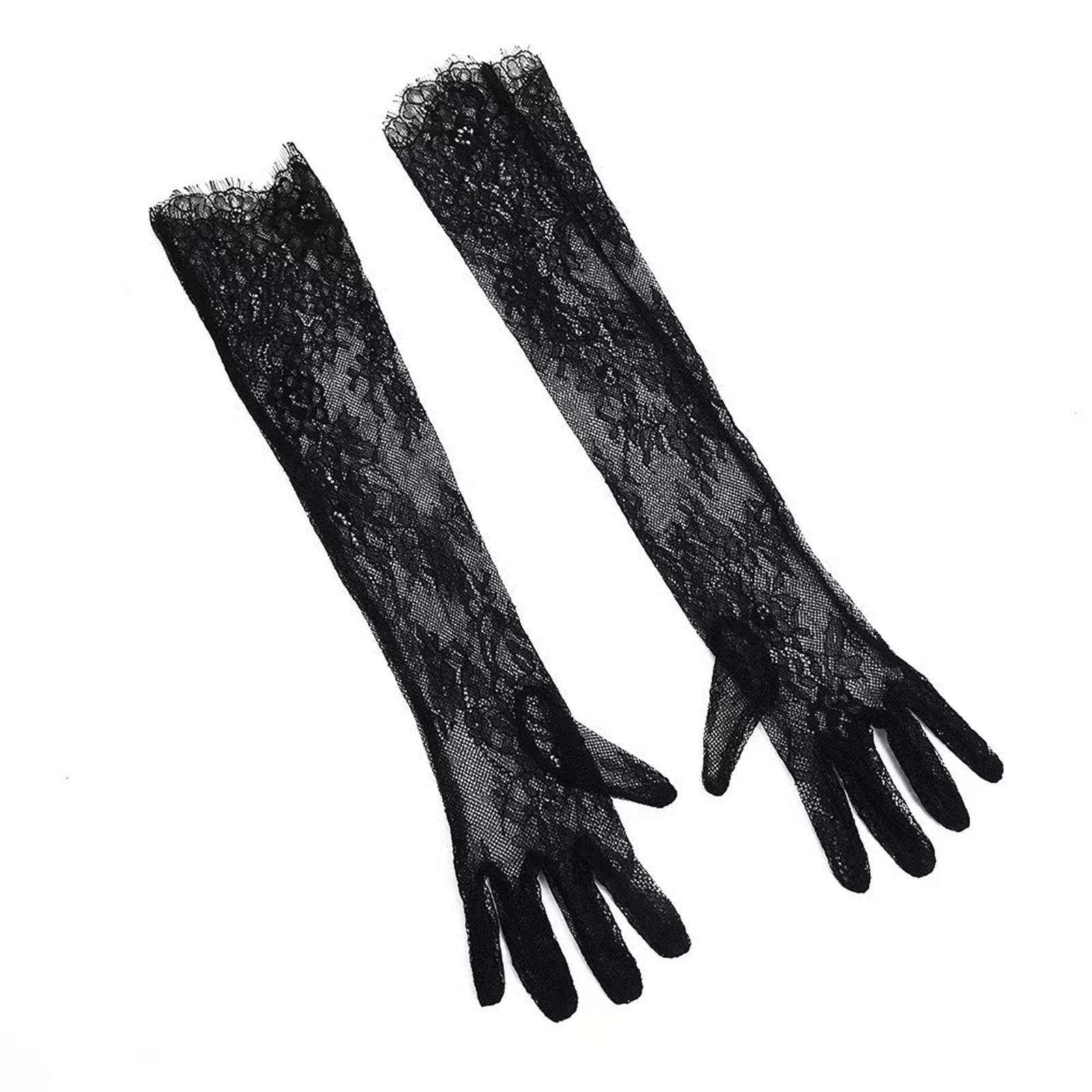 

2pcs Stylish Long Arm Gloves Breathable Lace Gloves Stretchy Polyester Gloves for Evening Parties Weddings чорний