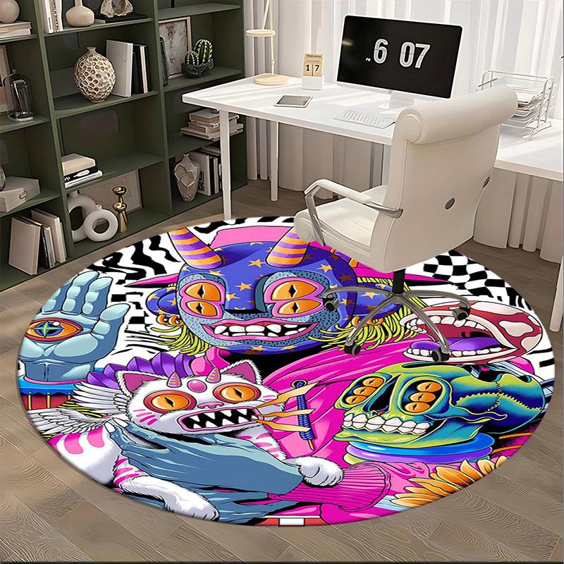 1pc Anime Cartoon Design Round Carpet  Office Chair Mat, AntiSlip Rug for Home Decor, Living Room, Bedroom