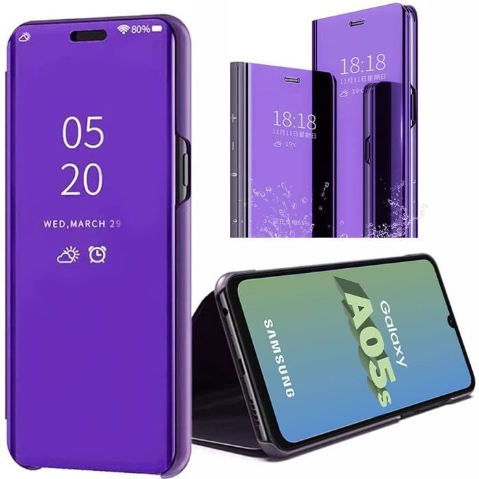 Coque pour Samsung Galaxy A05s (pas pour A05), Violet, Flip Cover View, Antichoc en Dur PC avec Fonction de Support