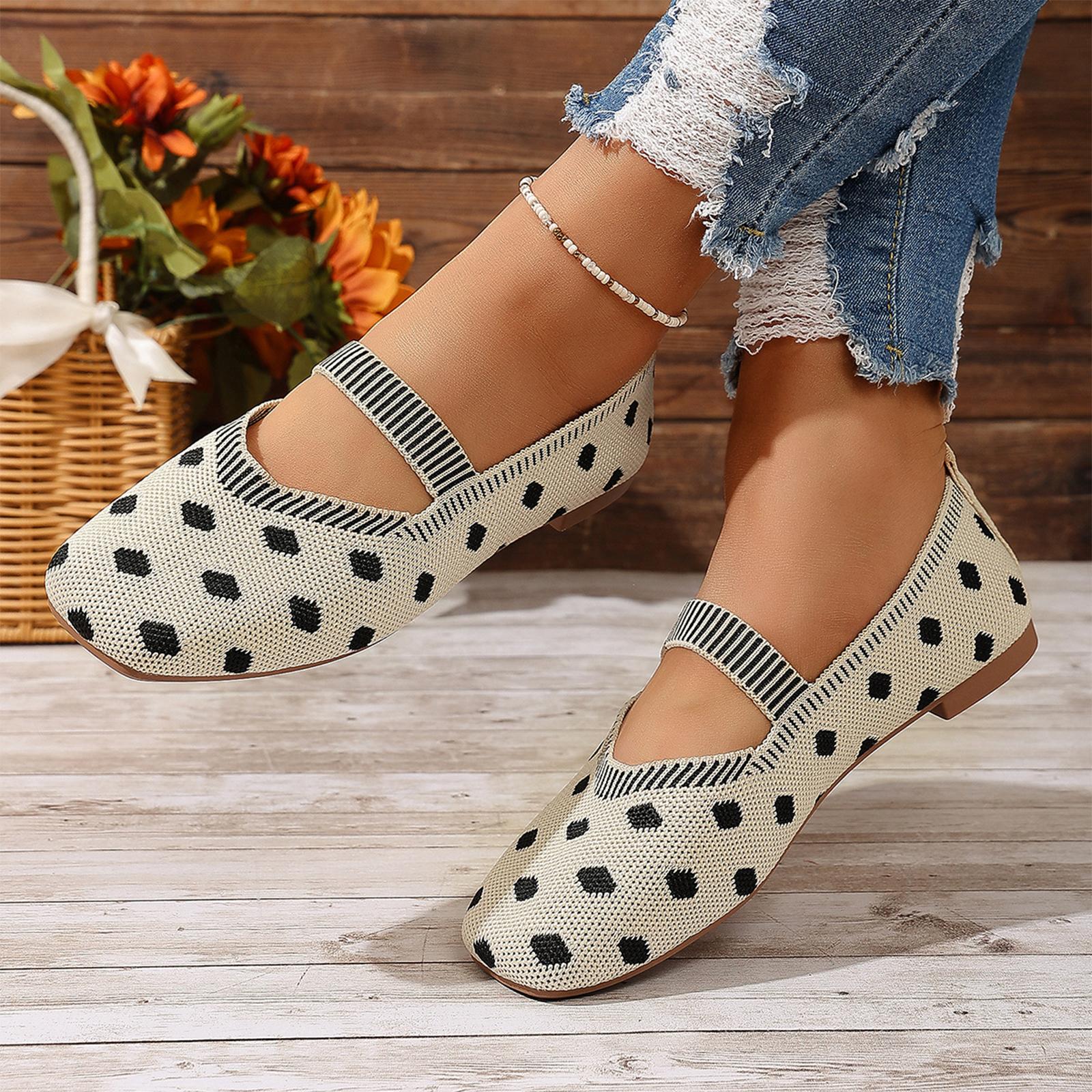 

dot flat knitted breathable soft sole versatile casual Mary single shoe 37 бежевый