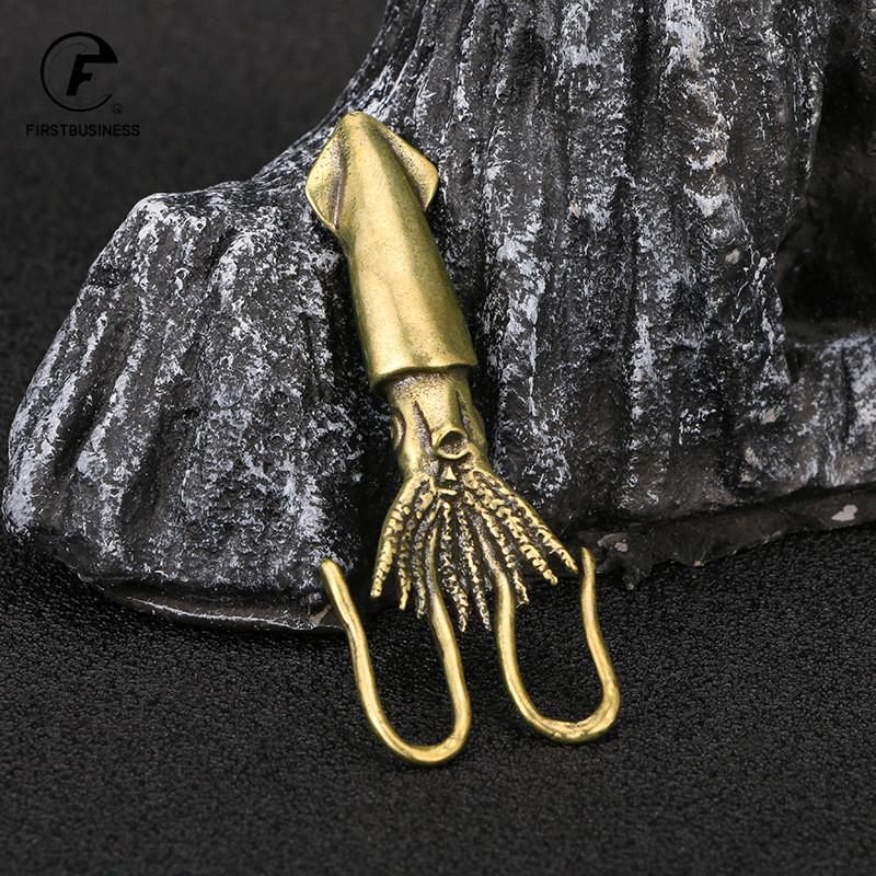 Antique Squid Figurines Miniatures Solid Brass Sea Animal Statue Tea Pet Desk Ornament Lucky Home Decorations Accessories Crafts