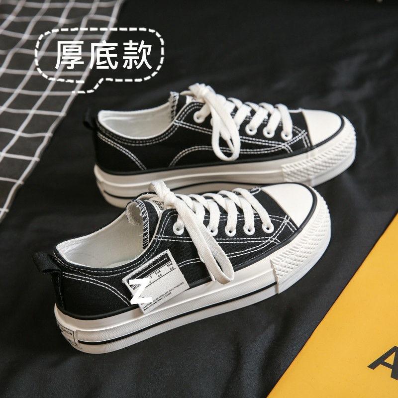 thick-soled low-top canvas shoes for women's spring new versatile shoes for children's leisure and students to increase the tide of board shoes