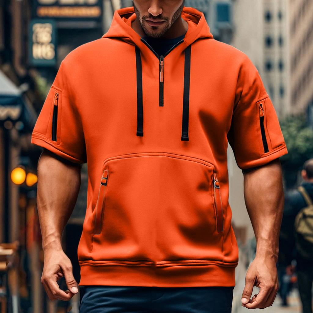 Men's Short-sleeved Casual Hooded Short-sleeved Pullover