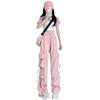 Women's Quick-Dry Pink Parachute Overalls - High-Waisted, Wide-Leg Casual Sports Pants for Spring/Summer 2024