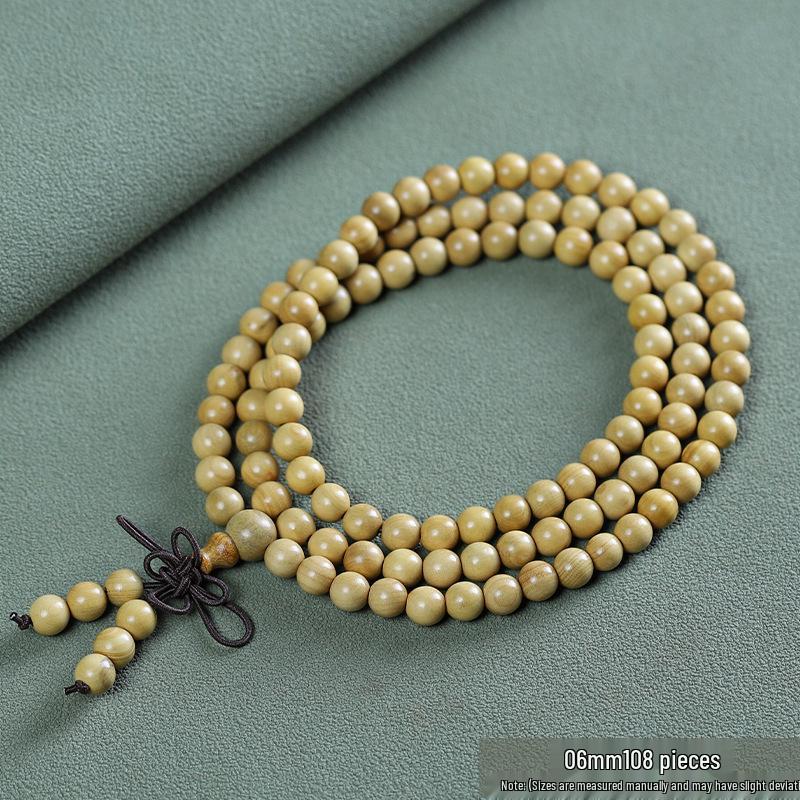 Small Leaf Boxwood Rosary: 108 Solid Wood Buddhist Beads Unisex Bracelet - High Density Sinking Wood