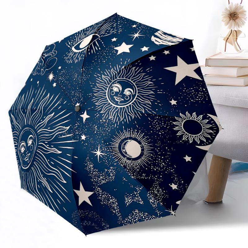 Sun And Moon Celestial Art Outdoor Automatic Umbrella Retractable Design with 8-Rib Durability Lightweight Perfect Gift for Friends Family