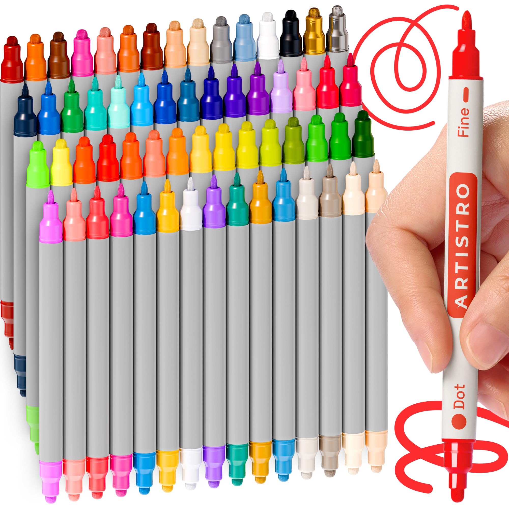

ARTISTRO 60 Colors Acrylic Paint Dual Tip Acrylic Markers Fine Tip 5mm Dot for Kids and Adults Pens, (1mm + Tip) Fabric, Canvas, Rock, Glass, Wood,