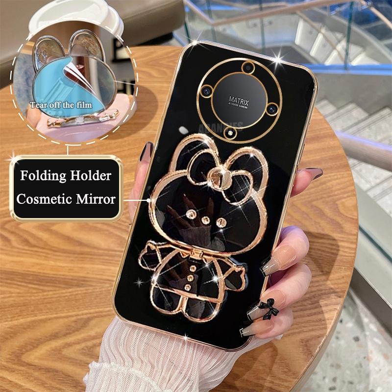 Luxury Plating Mirror Holder Case For Honor Magic 5 6 Magic5 Lite Silicone X9 X9a 5g X9b X7a 50 70 90 Pro Stand Cover Magic6lite