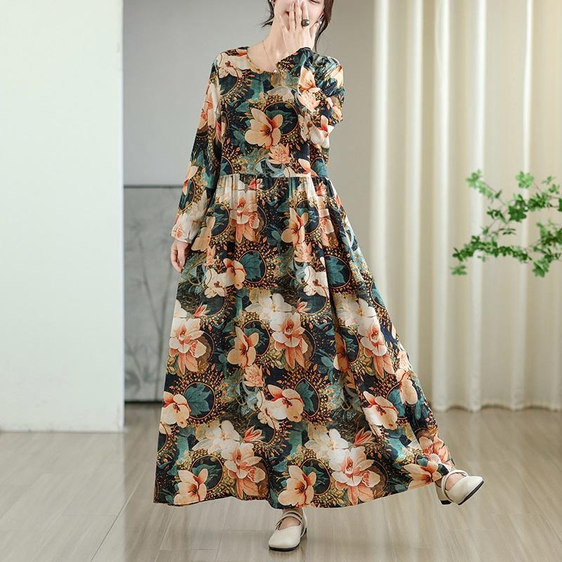 Long Sleeve Plus Size Cotton Vintage Floral New In Dresses for Women Casual Loose Spring Summer Autumn Dress