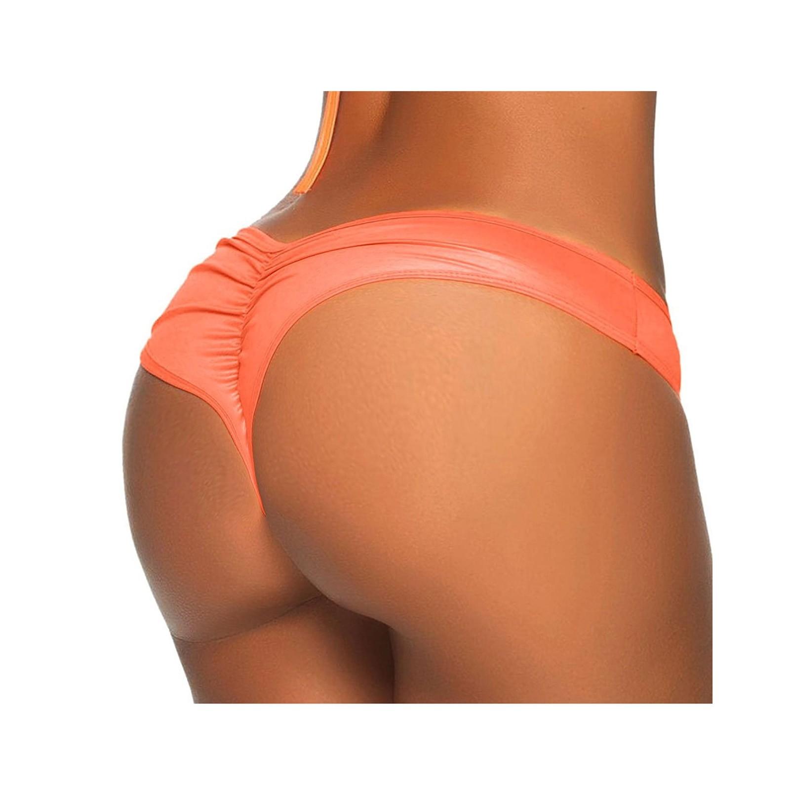 

Женские сексуальные однотонные плиссированные стринги бикини, купальник, пляжная одежда XXXL оранжевый