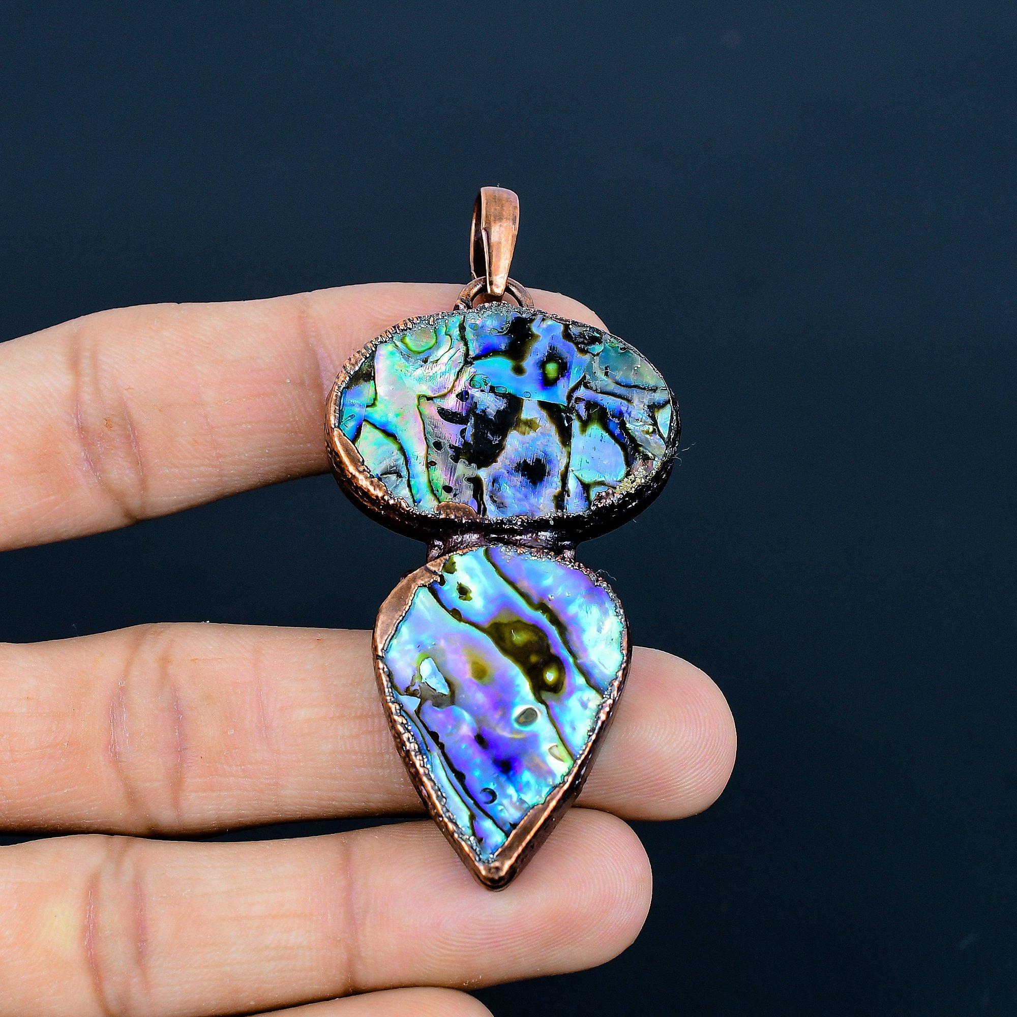 

Подвеска из меди с гальваническим покрытием раковиной абалона, Ювелирные изделия с подвеской из драгоценного камня ручной работы, Подарки для жены, Совершенно новая подвеска 2.55 Inches