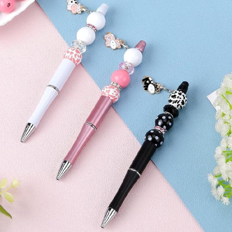 18x DIY Beadable Ballpoint Pen Cute Cow Beadable Pens Kits Stationery Supplies