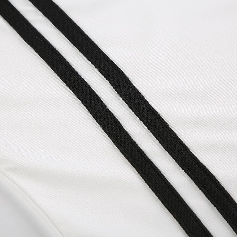 Tuta europea e americana in stile motociclistico a righe a contrasto con collo alto con zip, top casual versatile slim fit da ragazza piccante
