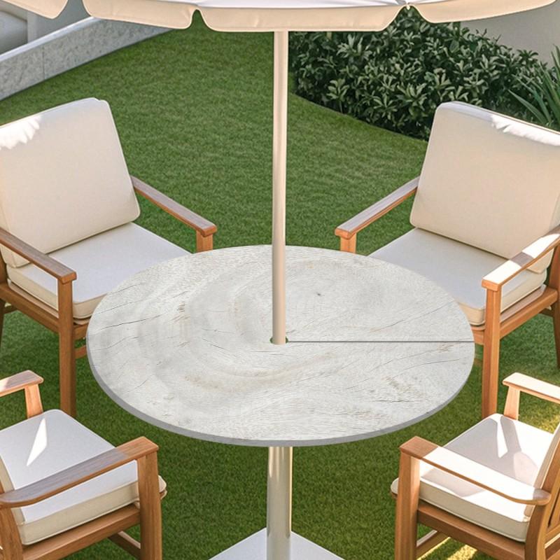 Copritavolo Rotondo da Esterno con Effetto Legno Impermeabile Orlo Elastico Per Patio Giardino Sala da Pranzo
