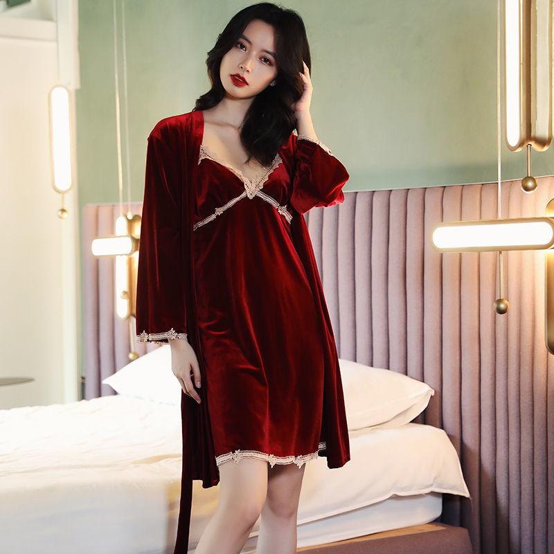 

Сексуальный кружевной халат-кимоно, платье, осенне-зимний бархатный женский свадебный пижамный комплект, свободная домашняя одежда из бархата L