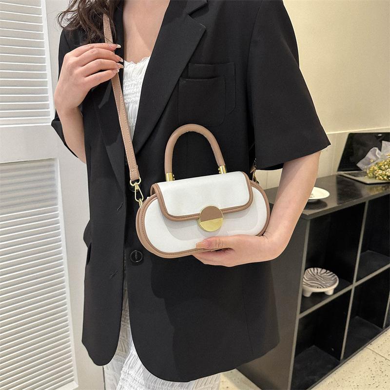 New contrasting color handbag women's bag 2025 new fashion retro saddle bag versatile casual shoulder messenger bag bag