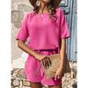 Summer Women Shorts Short Sleeve Tops Dressy Batshirt Suit Fashion Shorts Two Piece Set Casual Suit