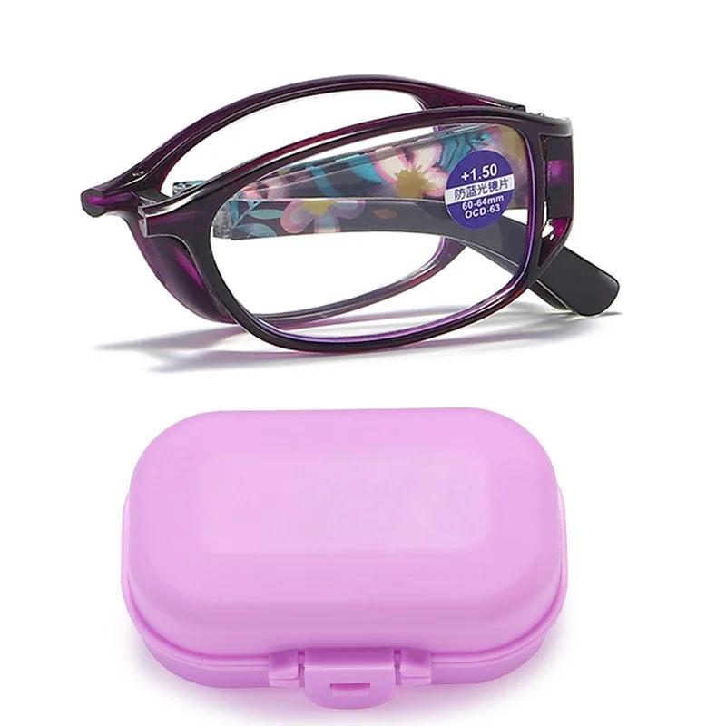 Unisex Anti Blue Light Foldable Reading Glasses Fashion Flower Frame Presbyopia Glasses for Men Women
