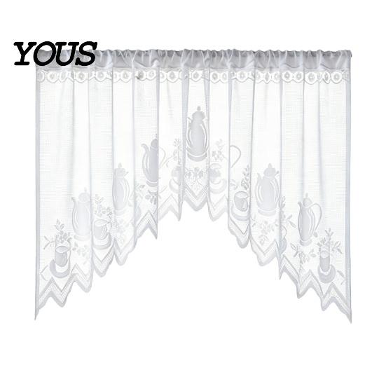 Retro Lace Curtain Half Curtain, Adjustable Lift Structure, Embroidery Floral Sheer Coffee Dustproof Window Screen