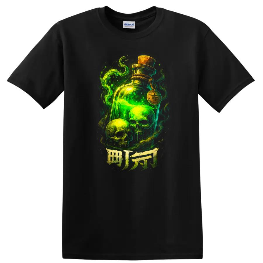 Green Potion Skull Design T Shirt for Dark Urban Streetwear Style Tee