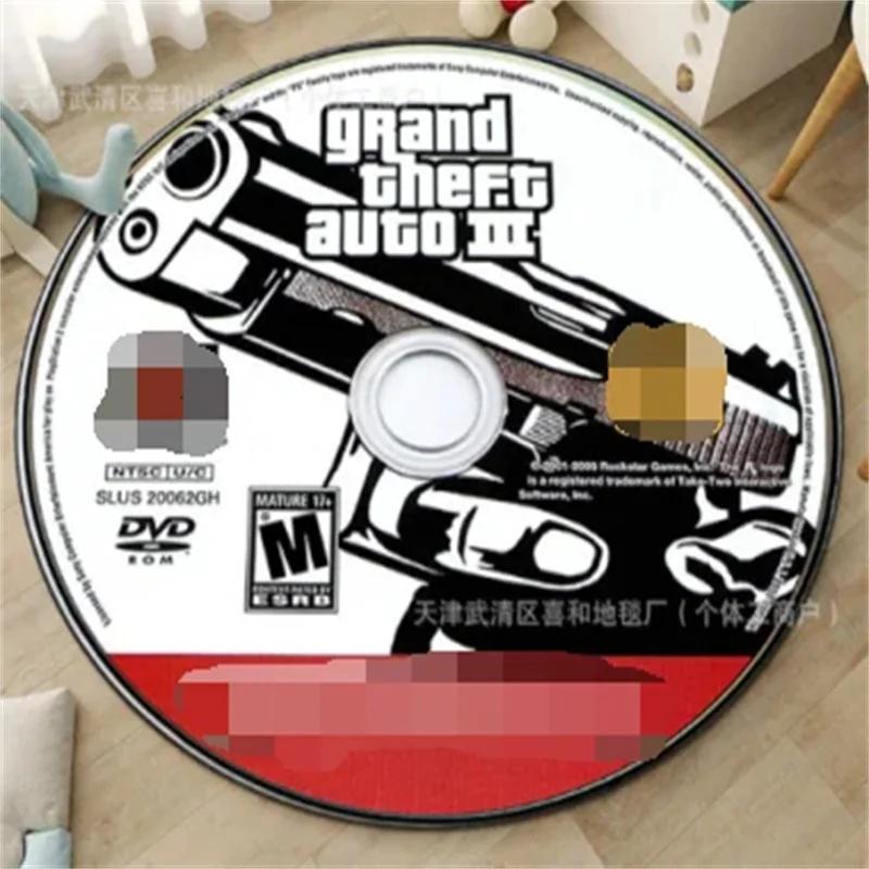 CD Cartoon Round Area Rug – Retro Music Game Style Carpet for Living Room or Bedroom – Non-Slip Floor Mat, Gamer Room Decor