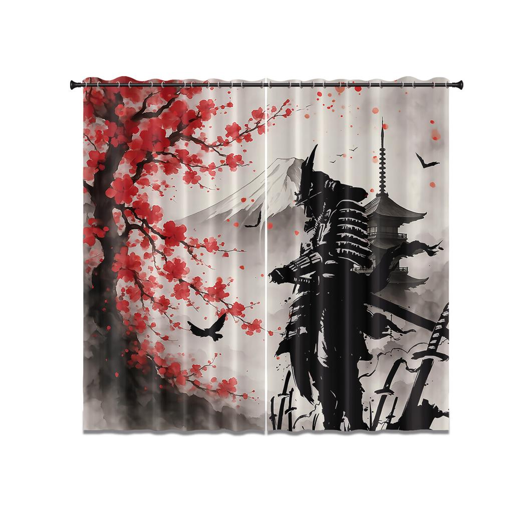 2Pcs Japanese Samurai Series Blackout Curtains  Insulation Multiple Size Living Room Bedroom Window Decoration Machine Washable