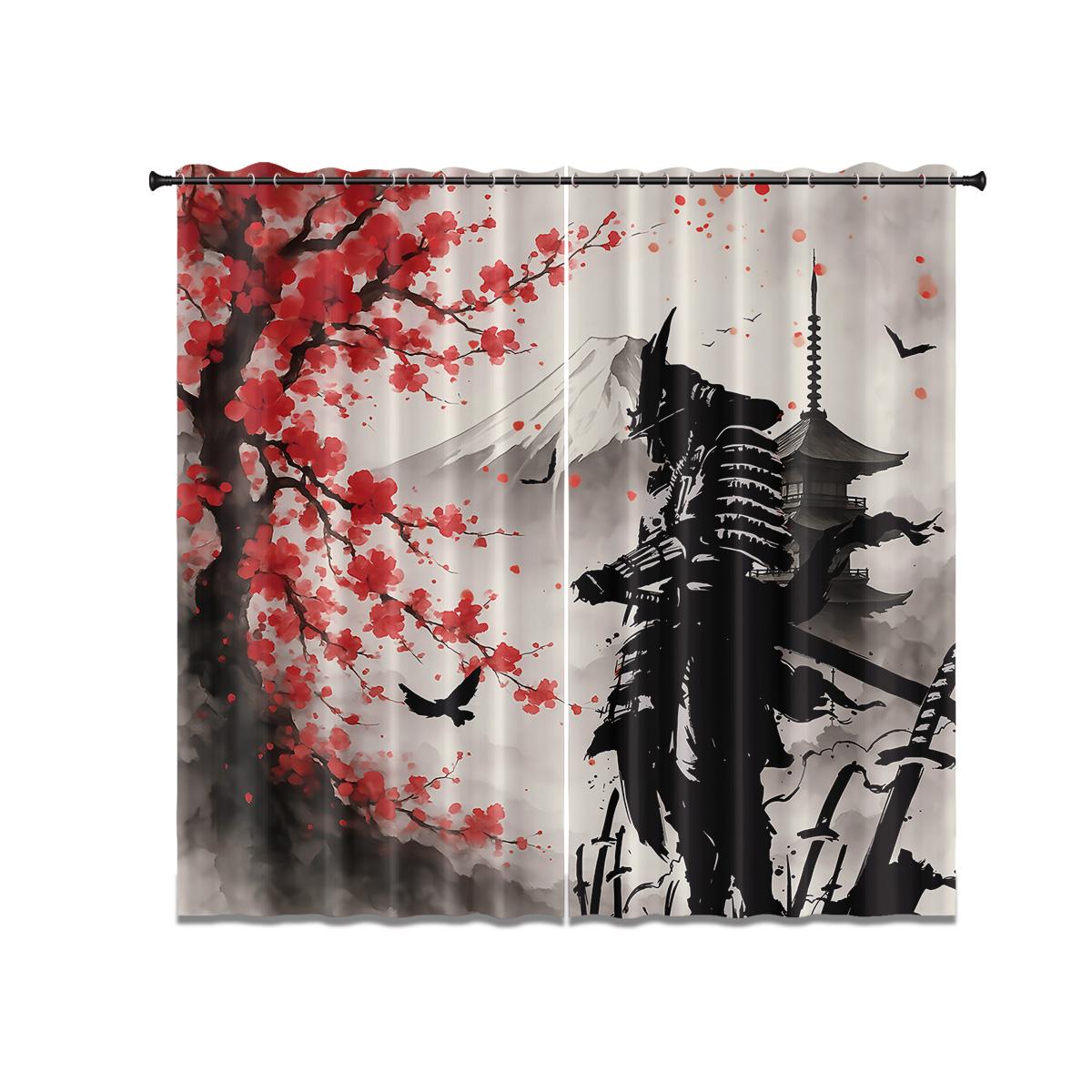 

2Pcs Japanese Samurai Series Blackout Curtains Insulation Multiple Size Living Room Bedroom Window Decoration Machine Washable 140x160&Grommet Top