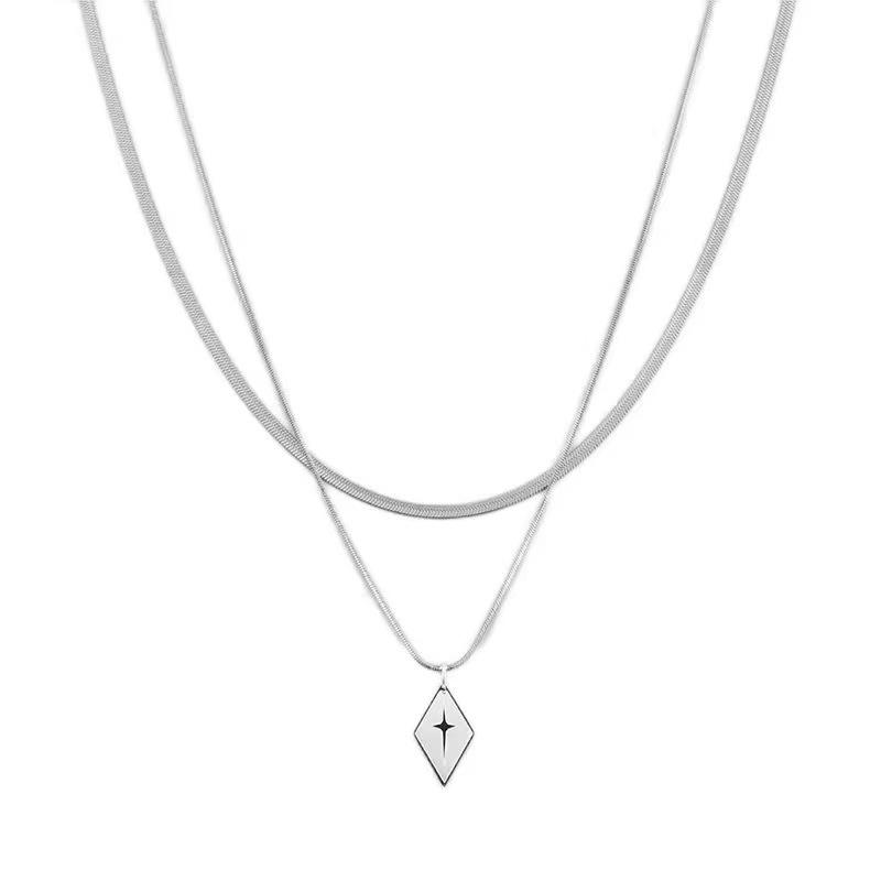 

Cold wind simple double layer stacked diamond necklace men s trend light luxury titanium steel collarbone chain women s accessories