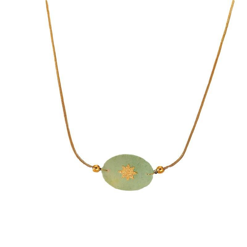 European and American embellished eyes natural stone titanium steel pendant necklace fashionable stacked collarbone chain gold-plated stainless steel