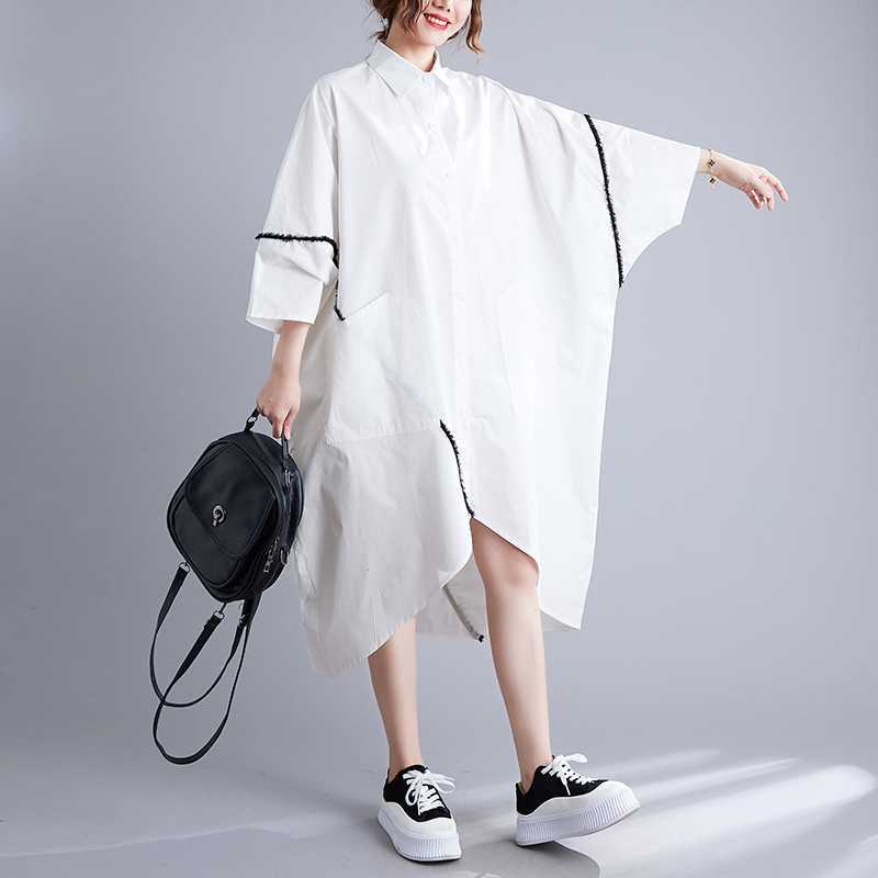 Women's Summer Pure Cotton Long Skirt Loose Shirt Dress