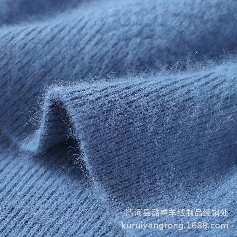 Pánský svetr s límečkem polo, voštinový úplet, vlněný, s povrchem jako norkový samet