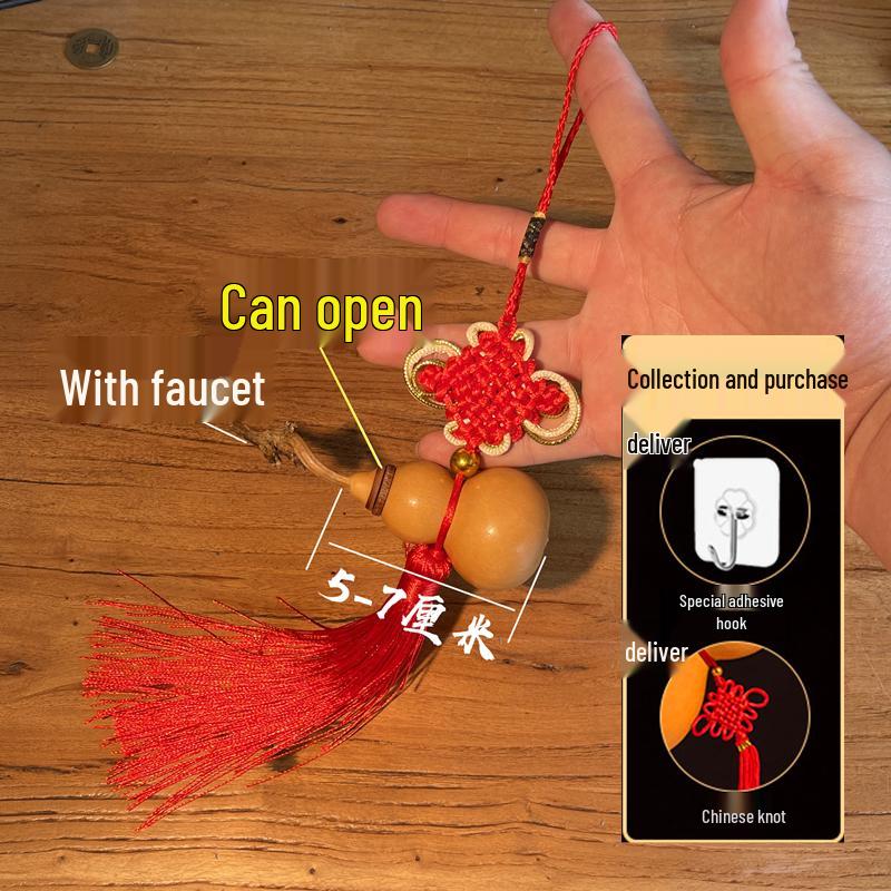 Tassel Wenwan Chinese Knot Natural Wood Small Gourd Pendant for Door or Toilet Entrance