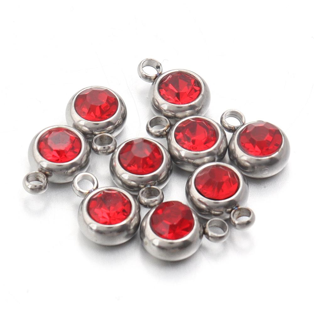 10Pcs Mini Birthstone Charms Stainless Steel Round Rhinestone Crystal Pendant for Jewelry Making DIY Necklace Bracelet Findings
