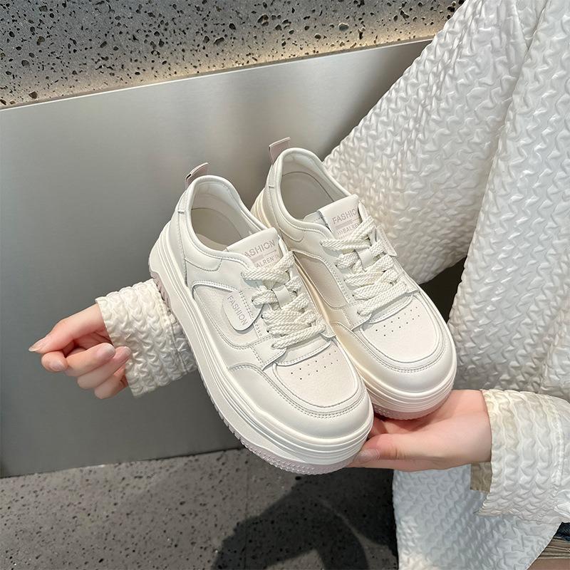 Leather Little White Shoes Women's Autumn New Student Board Shoes Women's Platform Lace-up Casual Shoes Women