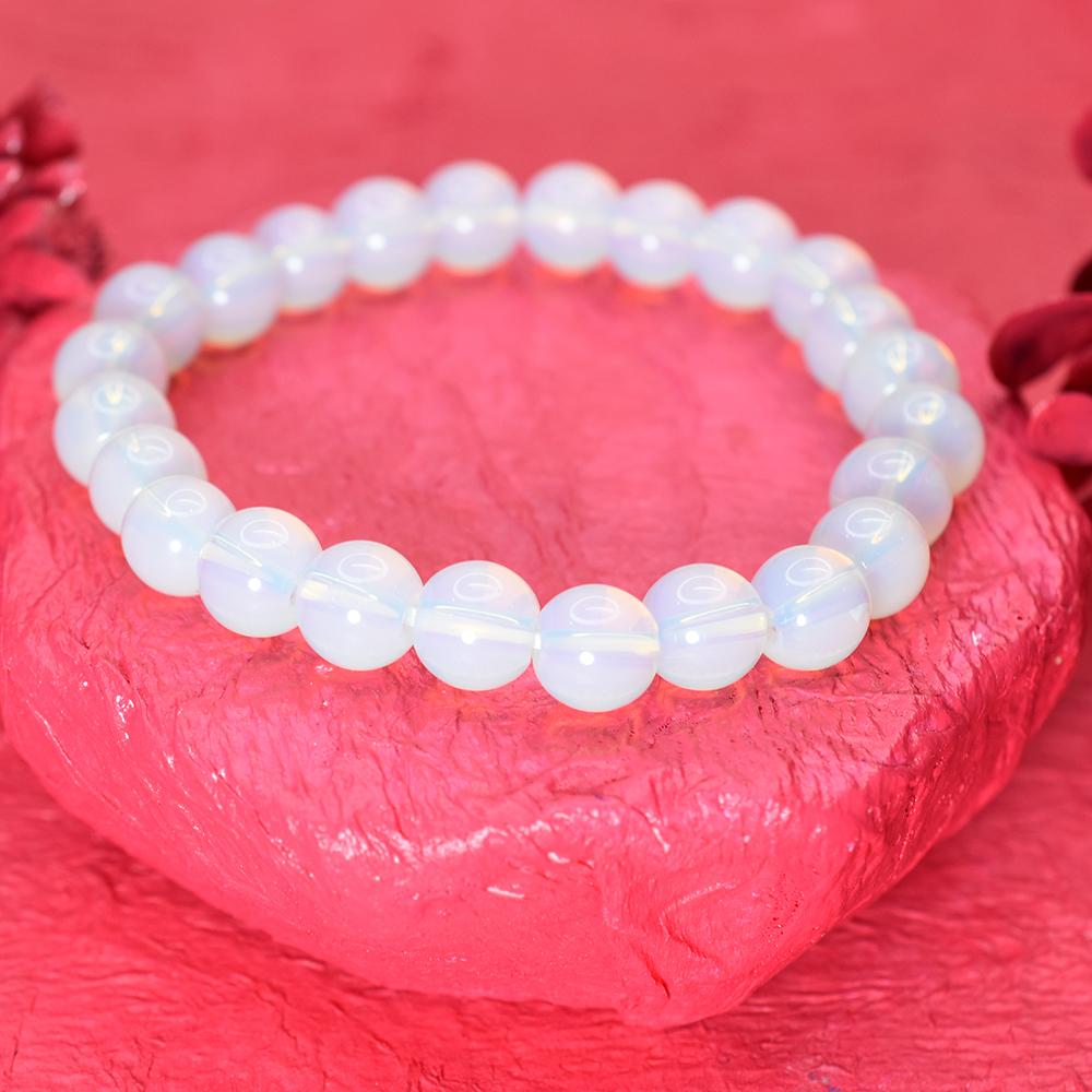77.40 Ct Certified Milky White & Blue Opalite Bracelet 24 Round Beads Party Wear my-429-sa