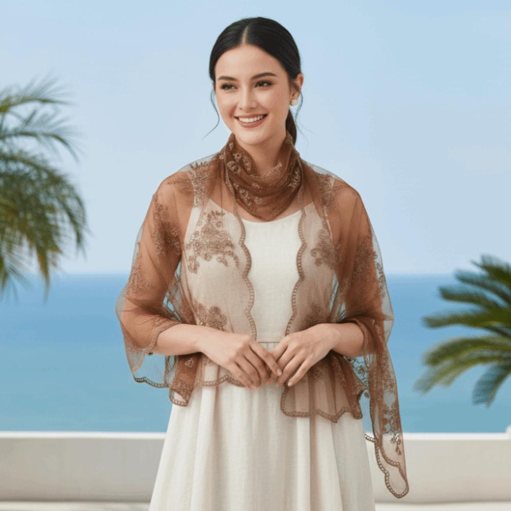 Embroidered Floral Headwrap Lightweight Long Lace Scarf Mesh Stole Summer Hijab Elegant Lady