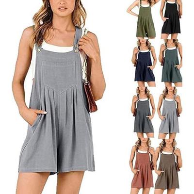 Macacão Curto de Verão Feminino Casual Alça Ajustável Linho Macacão Curto com Babador Macacão Macacão Macacão Halter