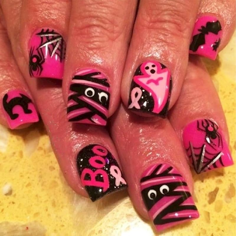 24pcs Halloween Press On Nails Short Oval Bat Fake Nails with Spider Skull Pumpkin Spider Web Designs Ghost False Nail Halloween Acrylic Nail Kit