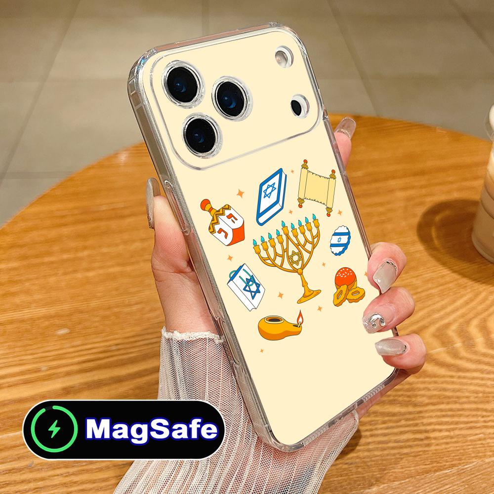 Jewish Hanukkah Mobile Phone Case for iPhone 17 16 15 14 13 12 11 Air Pro Max Plus Mini Magsafe Clear Colorful Cover Luxury
